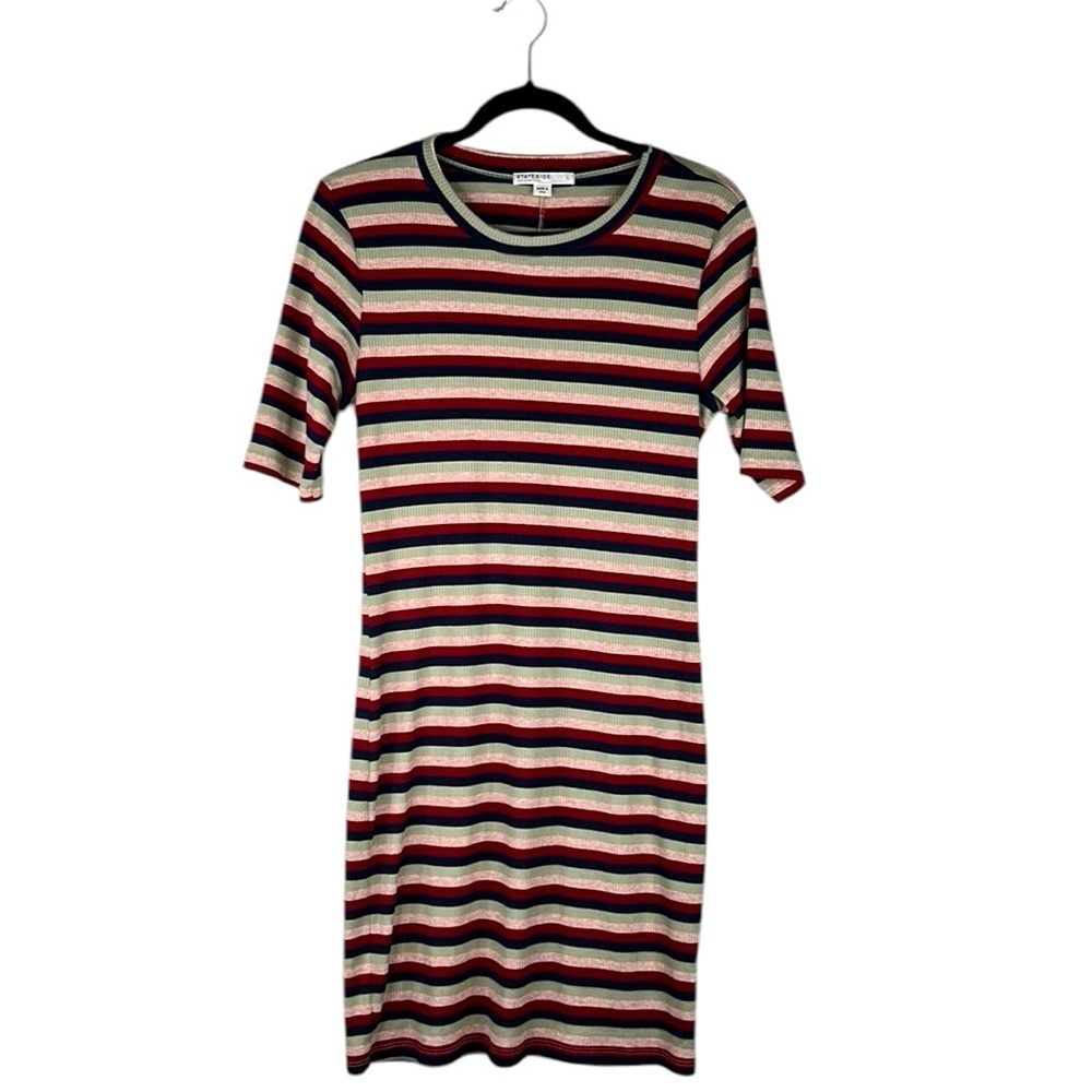 Stateside Striped Ribbed 90's Y2K Casual Crew Neck Midi Shirt Dress Size Large